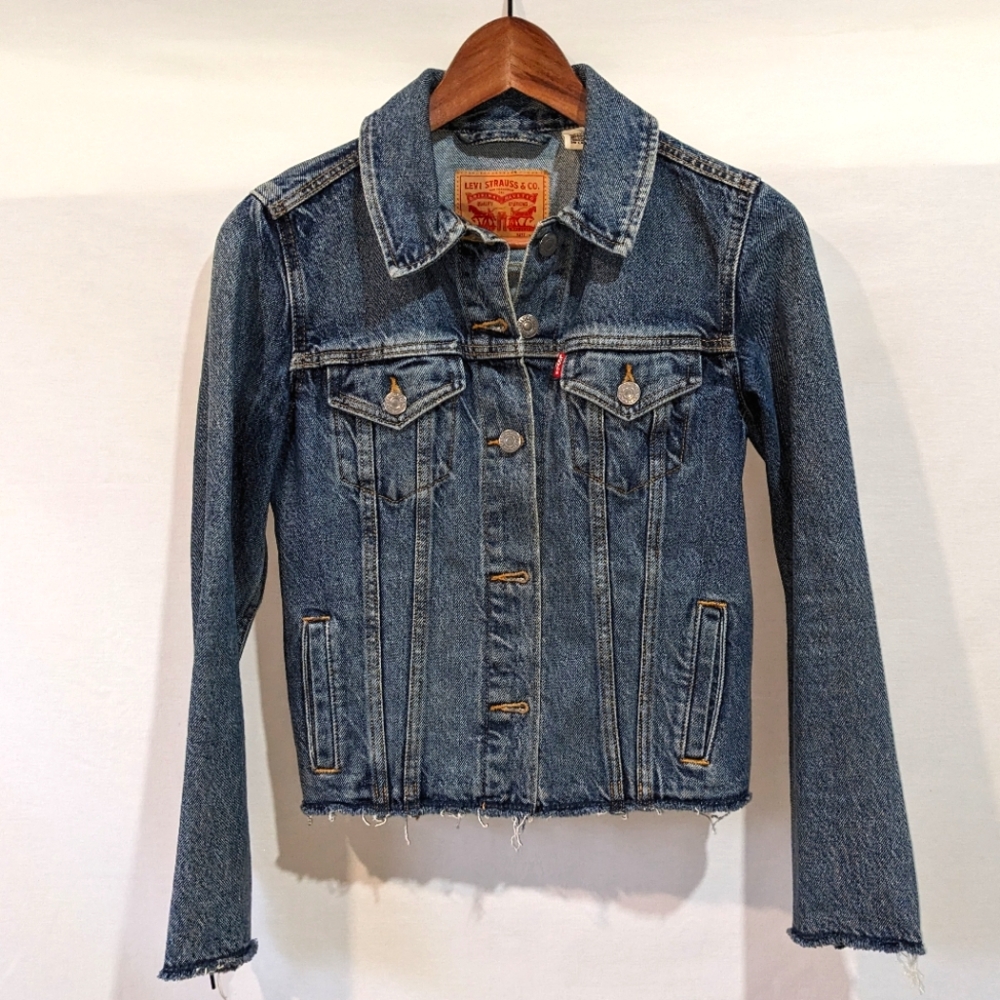 Levi's Firred Denim Jeans Jacket with Lace Up Cuffs Size XS